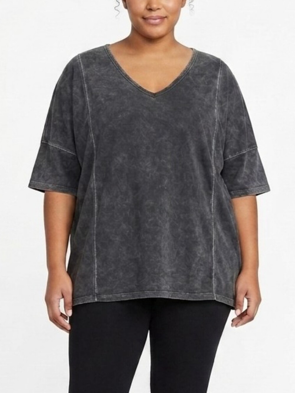 Oneworld Live And Let Live Gray Lace Back Dolman Drop Shoulder Top Gray 2XL